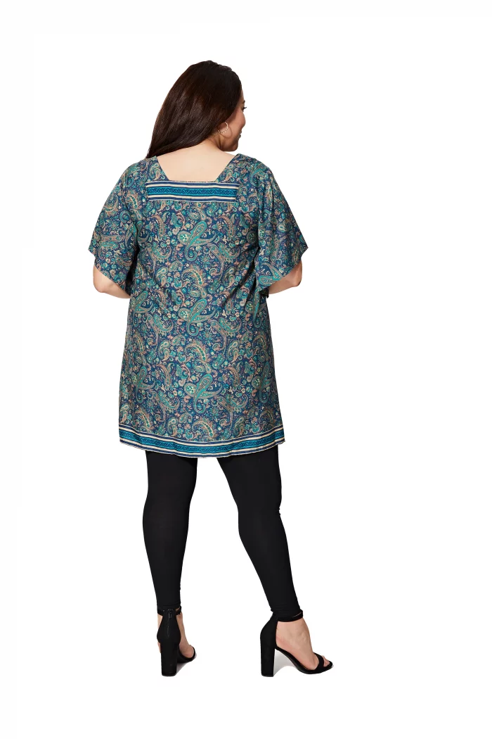 Tunique à col carré Bleue à motifs bohèmes - MCTUP0204D – Image 2