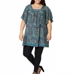 Tunique à col carré Bleue à motifs bohèmes - MCTUP0204D