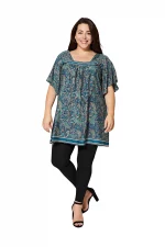 Tunique à col carré Bleue à motifs bohèmes - MCTUP0204D