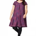 Tunique à manches courtes Bleu nuit à motifs roses - MCTUP0205F