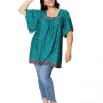 Tunique à col carré Turquoise à motifs fleuris - MCTUP0204C