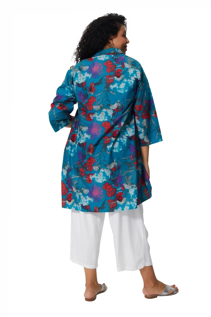 Tunique Bleue fleuris à col chemise - TUP0545B – Image 2