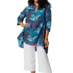 Tunique Bleue fleuris à col chemise - TUP0545B