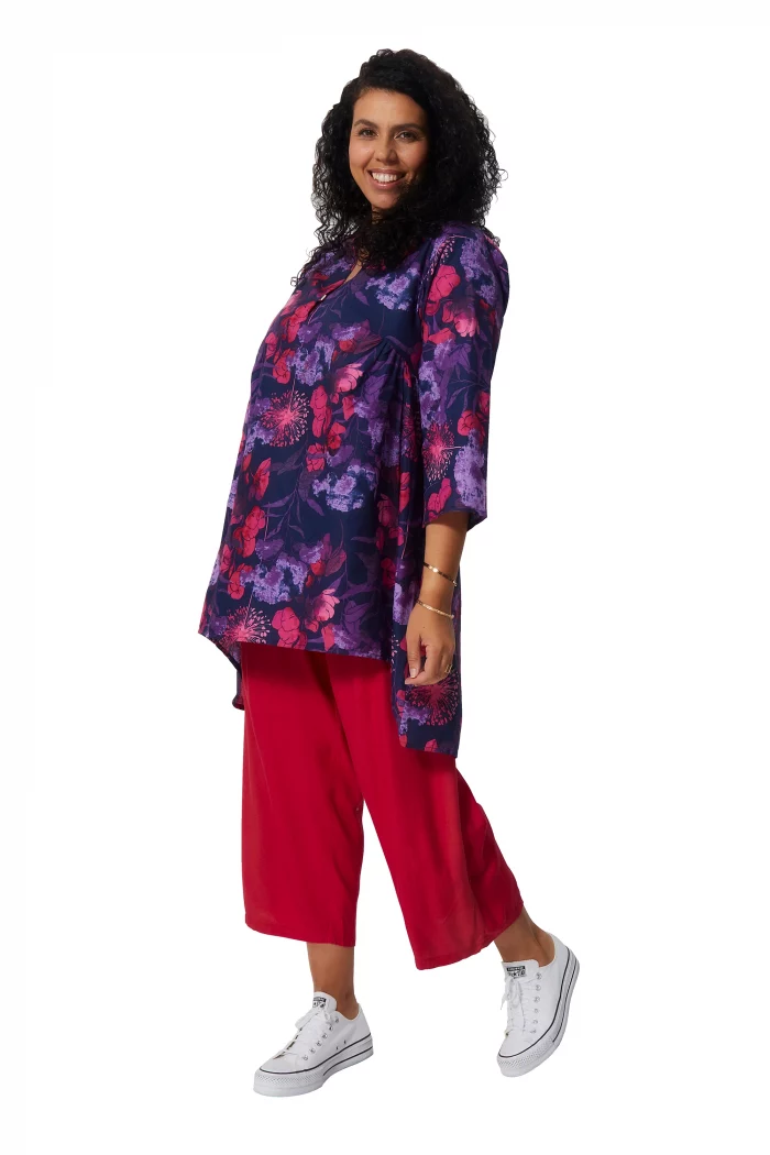 Tunique Fleuris violette à col chemise - TUP0545C – Image 1