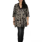 Tunique Noire à motifs beige à col en V - TUP6037E