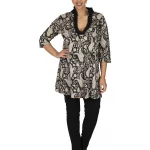 Tunique Noire à motifs crème à col en V - TUP6037J