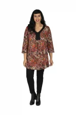 Tunique ethnique Noire à motifs colorés - TUP6036G