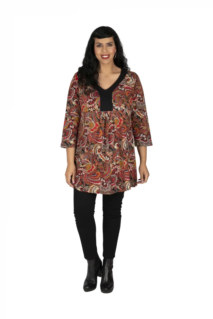 Tunique ethnique Noire à motifs colorés - TUP6036G – Image 1