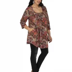 Tunique Ethnique à motifs colorés à manches 3/4 - TUP6038G