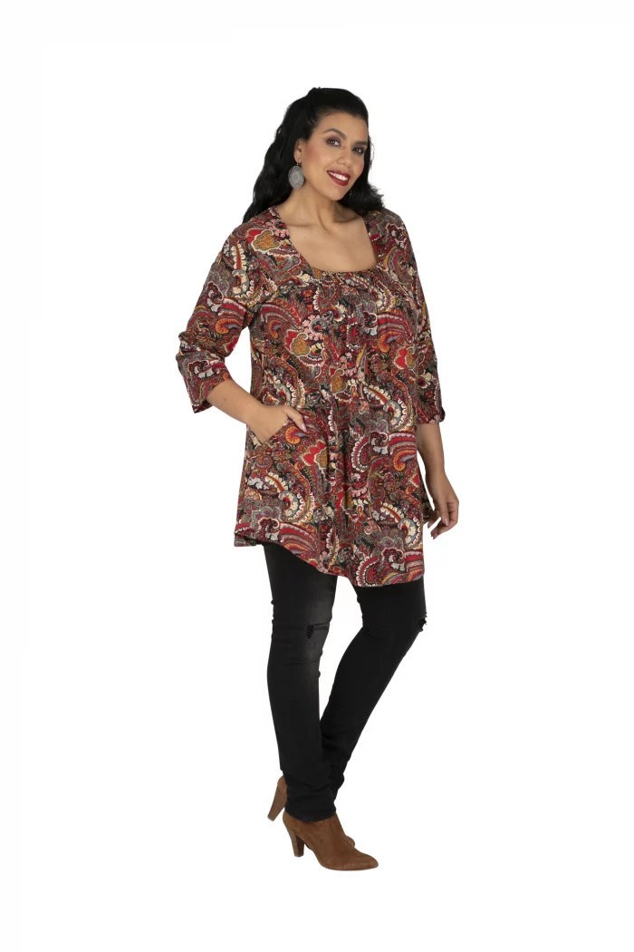 Tunique Ethnique à motifs colorés à manches 3/4 - TUP6038G – Image 1