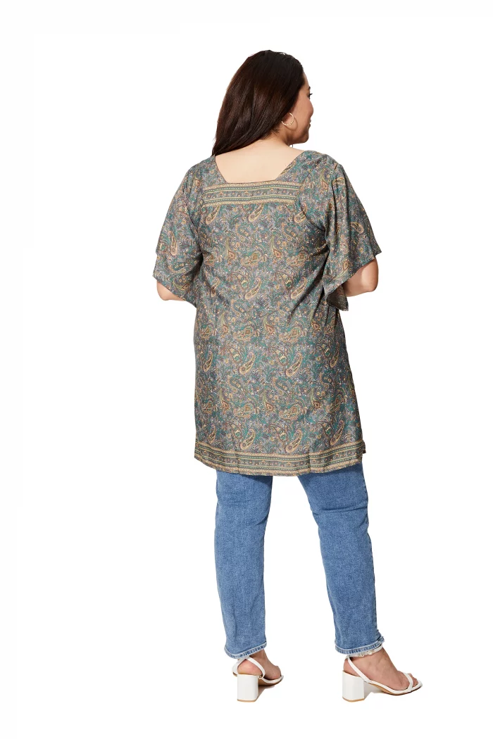 Tunique à col carré Grise à motifs colorés - MCTUP0204A – Image 2