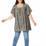 Tunique à col carré Grise à motifs colorés - MCTUP0204A