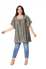 Tunique à col carré Grise à motifs colorés - MCTUP0204A
