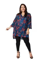 Tunique à col chemise Bleue et rouge - TUP0536A