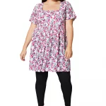 Tunique à manches courte Bohème blanche et rose - TUP0537B