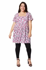 Tunique à manches courte Bohème blanche et rose - TUP0537B