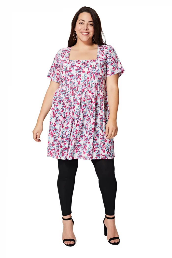 Tunique à manches courte Bohème blanche et rose - TUP0537B – Image 1