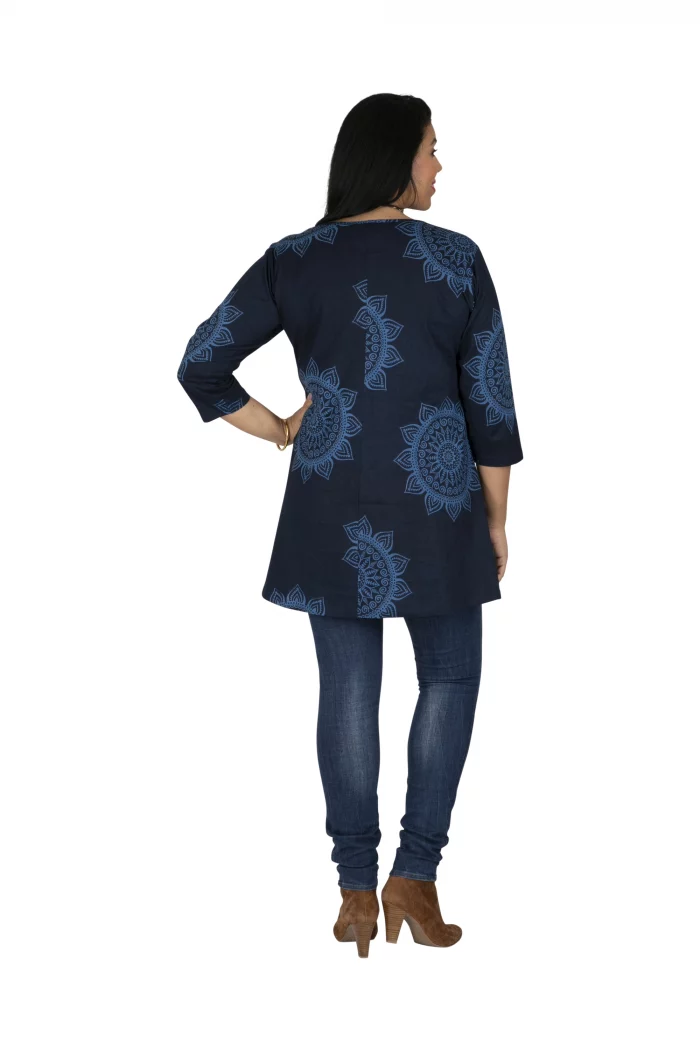 Tunique Bleu marine à motifs ethniques à manches 3/4 - TUP6040I – Image 2