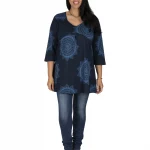 Tunique Bleu marine à motifs ethniques à manches 3/4 - TUP6040I
