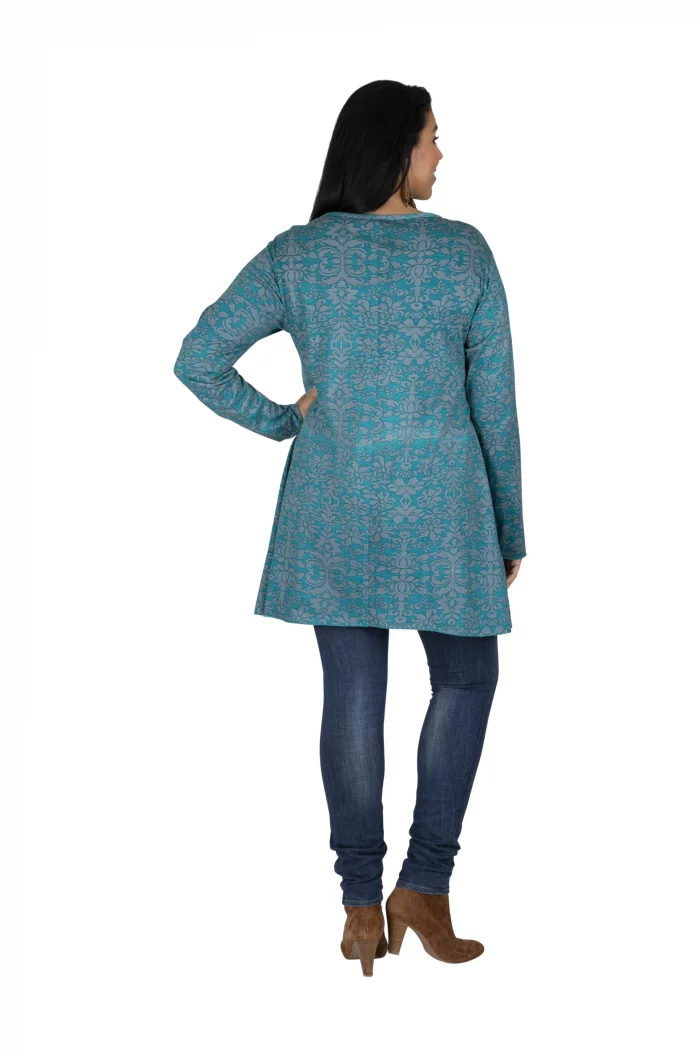 Tunique Bleue à motifs ethniques à manches longues - TUP6039M – Image 2