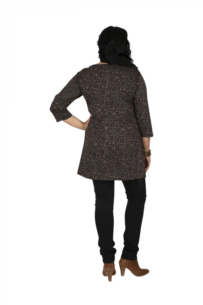 Tunique Marron à motifs ethniques à manches 3/4 - TUP6040F – Image 2