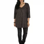 Tunique Marron à motifs ethniques à manches 3/4 - TUP6040F