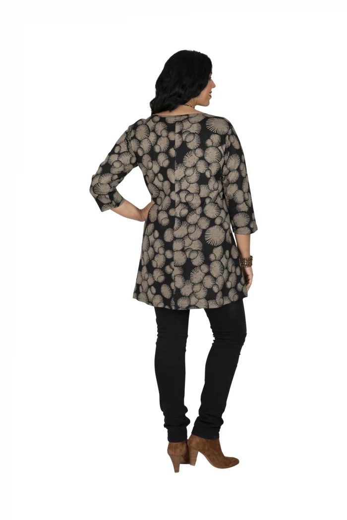 Tunique Noire à motifs beige à manches 3/4 - TUP6040E – Image 2