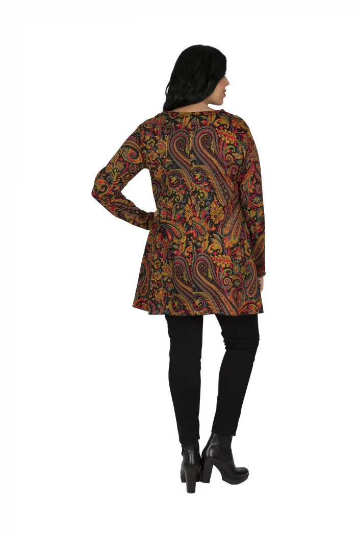 Tunique Noire à motifs colorés à manches longues - TUP6039O – Image 2