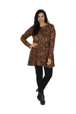 Tunique Noire à motifs colorés à manches longues - TUP6039O