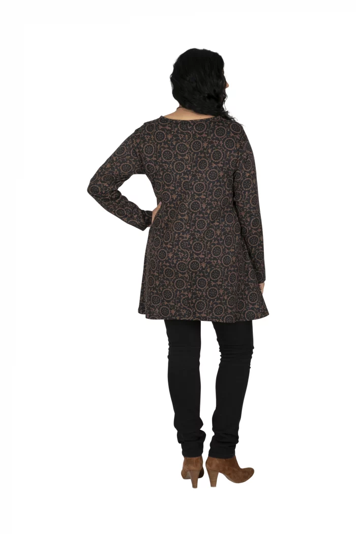 Tunique Marron à motifs ethniques à manches longues - TUP6039F – Image 2