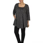 Tunique Noire à fleurs blanches à manches 3/4 - TUP6038D