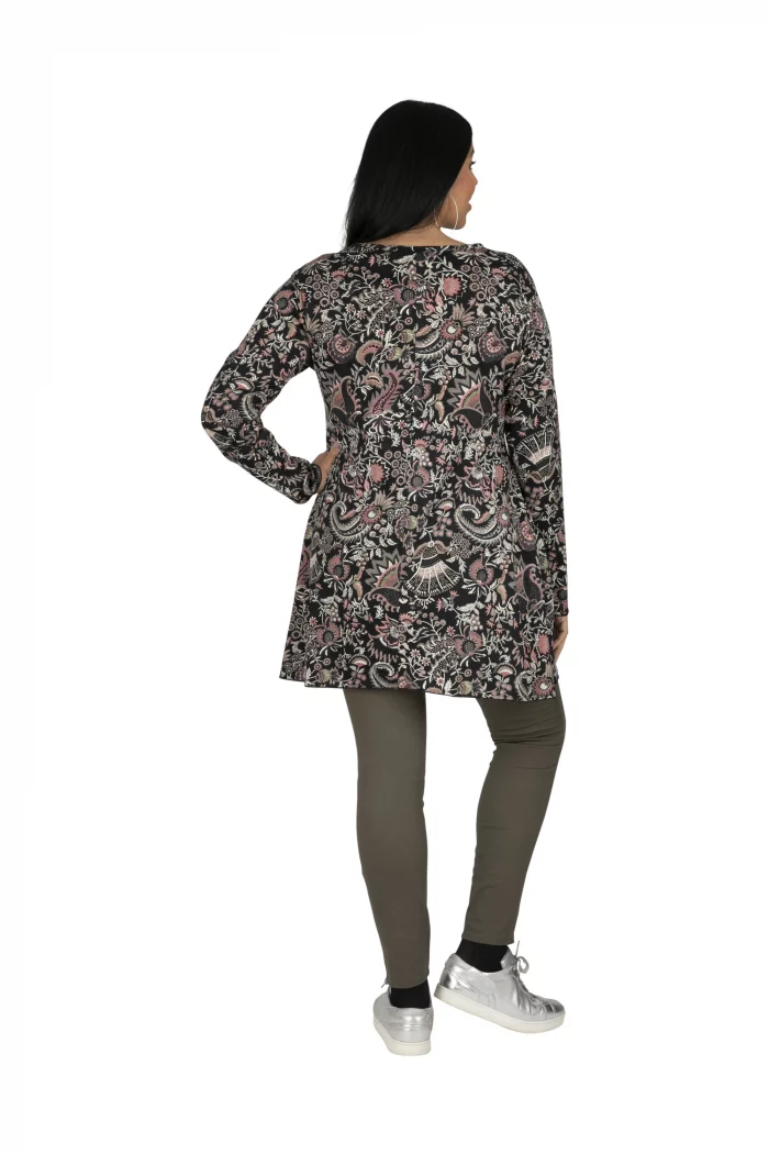 Tunique Noire à motifs colorés à manches longues - TUP6039B – Image 2
