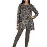 Tunique Noire à motifs colorés à manches longues - TUP6039B