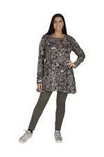 Tunique Noire à motifs colorés à manches longues - TUP6039B