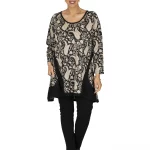 Tunique Noire à motifs bohèmes crème - TUP6035J