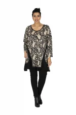 Tunique Noire à motifs bohèmes crème - TUP6035J