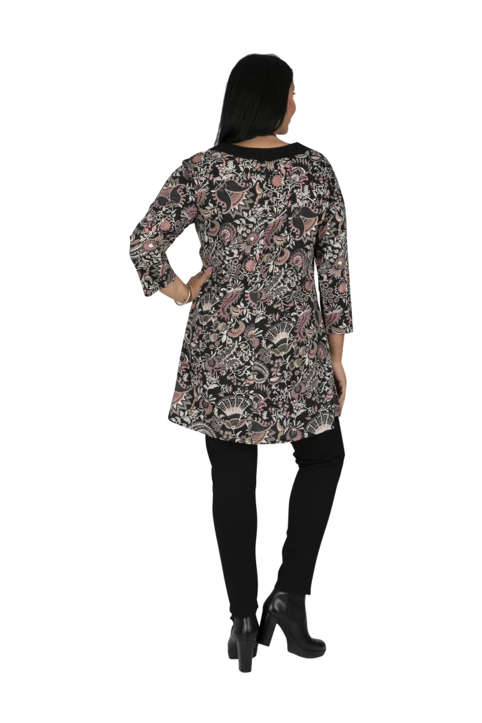 Tunique ethnique Noire à motifs colorés - TUP6036B – Image 2