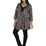 Tunique Noire à motifs ethniques fleuris - TUP6035K