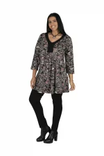 Tunique ethnique Noire à motifs colorés - TUP6036B