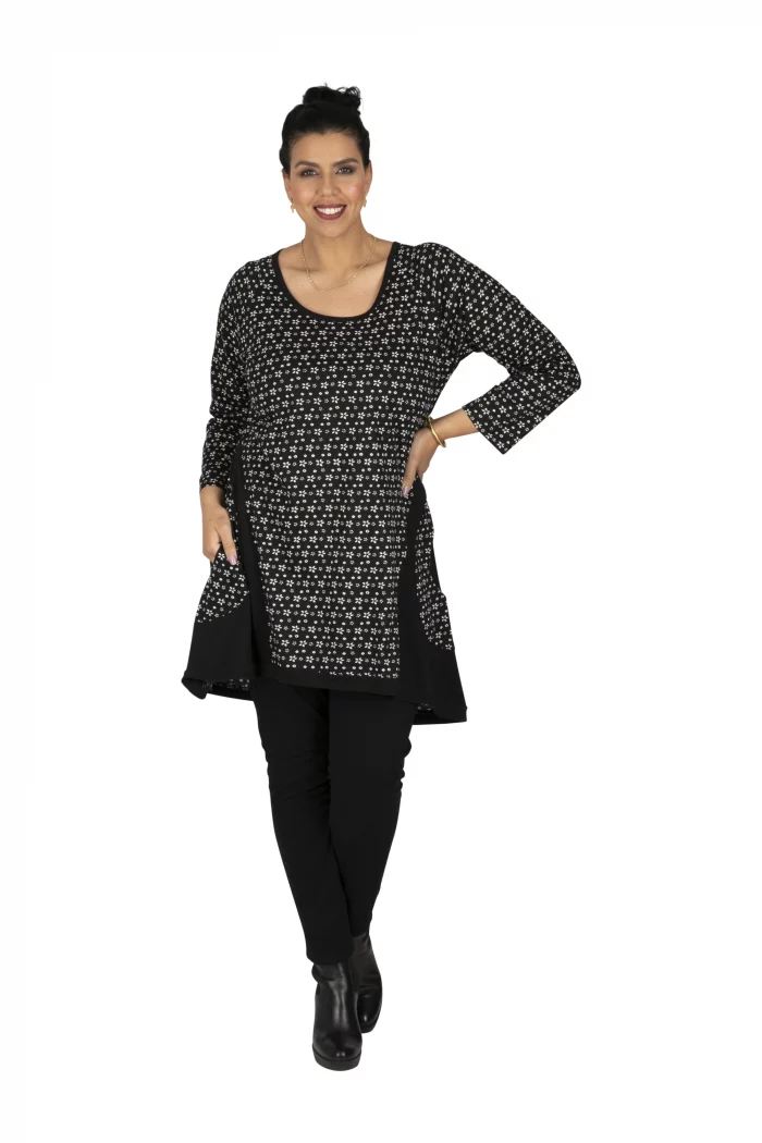 Tunique Noire à fleurs blanches - TUP6035D – Image 1