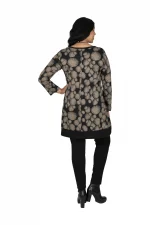 Tunique Noire à motifs beige à manches longue - TUP6034E – Image 2