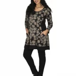 Tunique Noire à motifs beige à manches longue - TUP6034E