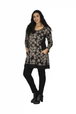 Tunique Noire à motifs beige à manches longue - TUP6034E