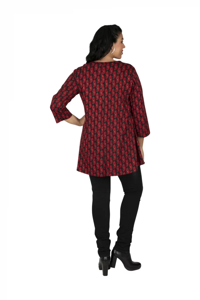 Tunique Noire à motifs rouges à manches 3/4 - TUP6038H – Image 2