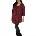 Tunique Noire à motifs rouges à manches 3/4 - TUP6038H
