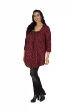 Tunique Noire à motifs rouges à manches 3/4 - TUP6038H