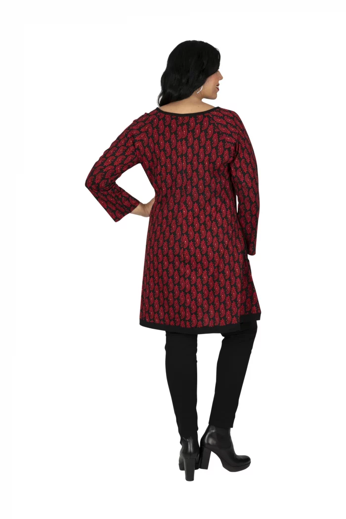 Tunique Noire à motifs bohèmes rouges - TUP6035H – Image 2