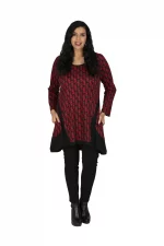 Tunique Noire à motifs bohèmes rouges - TUP6035H