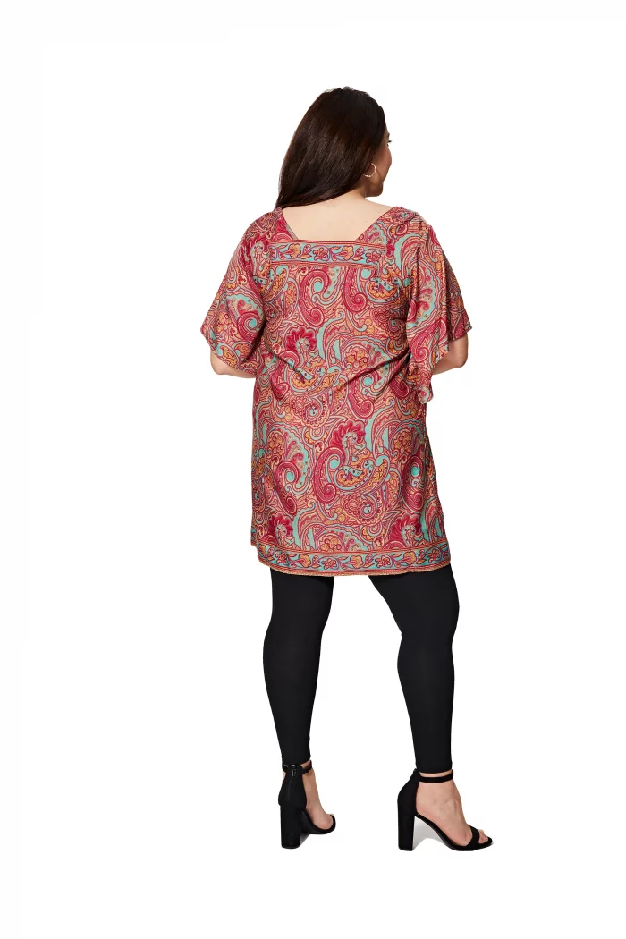 Tunique à col carré Rouge à motifs turquoise - MCTUP0204E – Image 2