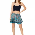 Mini-jupe à pompons, imprimé végétal - JIP0036B